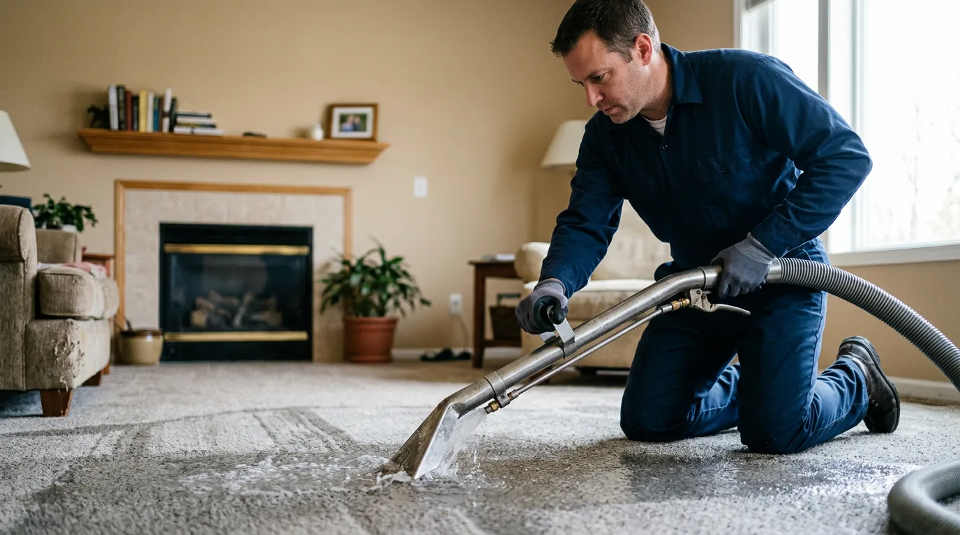 Water damage restoration technician working near Saint Bernice, IN
